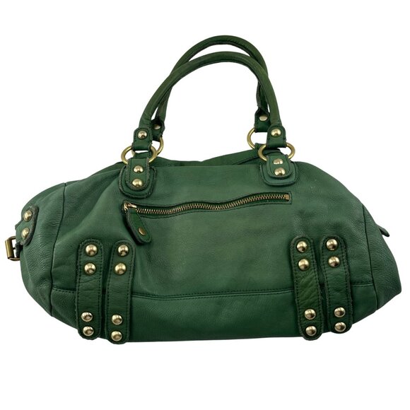Linea Pelle Green Leather Studded Handbag Purse - Picture 5 of 5